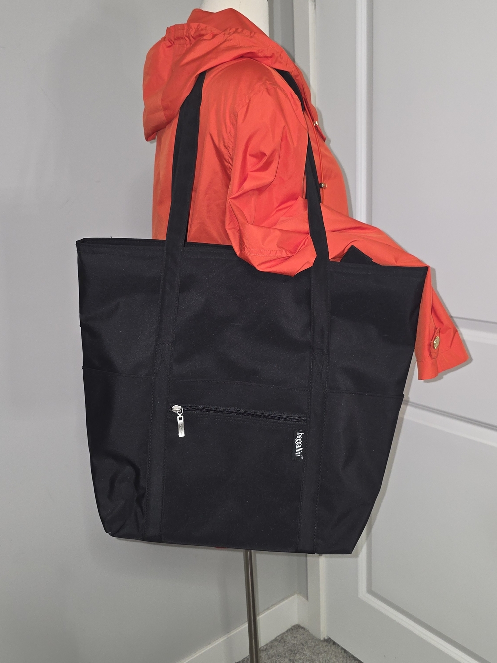 Everyday Black Tote with Front Zip Pocket